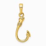 10K / 14K Yellow Gold 3D Fish Hook Pendant - Product Photo