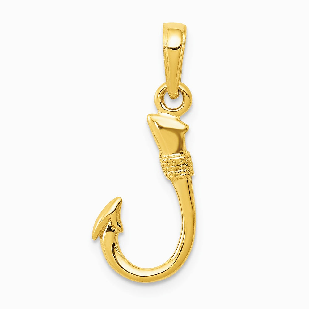 10K / 14K Yellow Gold 3D Fish Hook Pendant - Product Photo