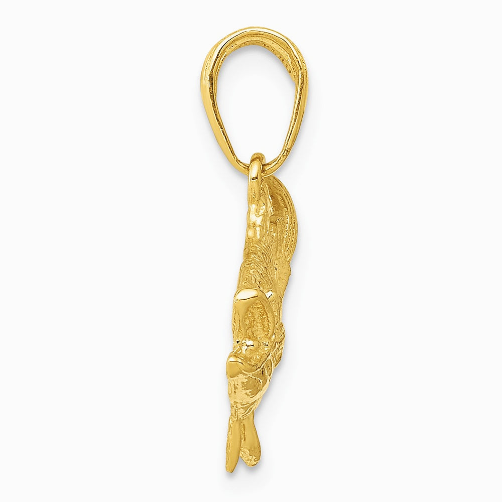 10K / 14K Yellow Gold Open Mouthed Bass Fish Pendant - Product Photo
