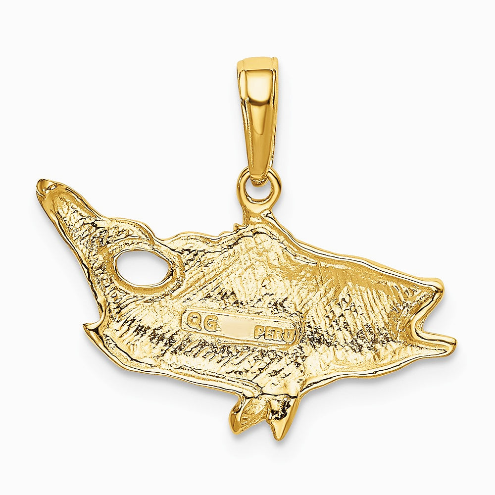 10K / 14K Yellow Gold Open Mouthed Bass Fish Pendant - Product Photo