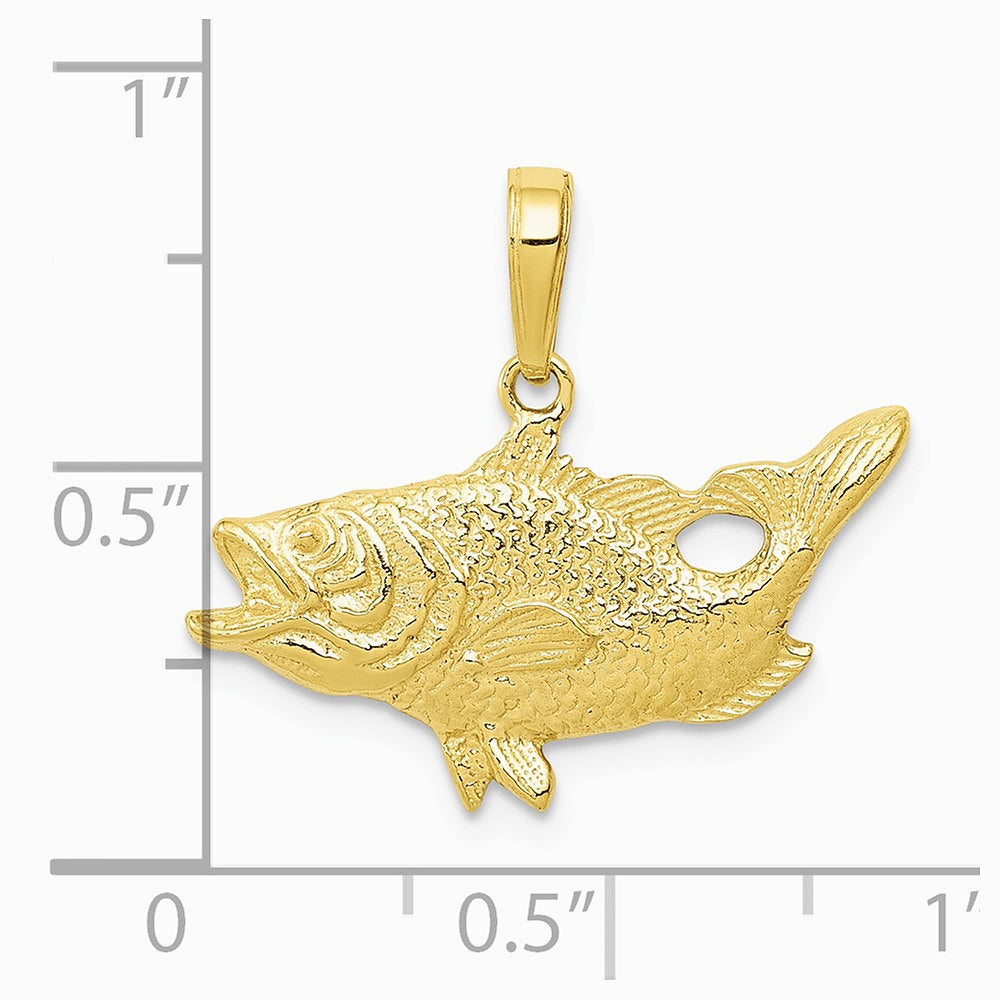 10K / 14K Yellow Gold Open Mouthed Bass Fish Pendant - Product Photo