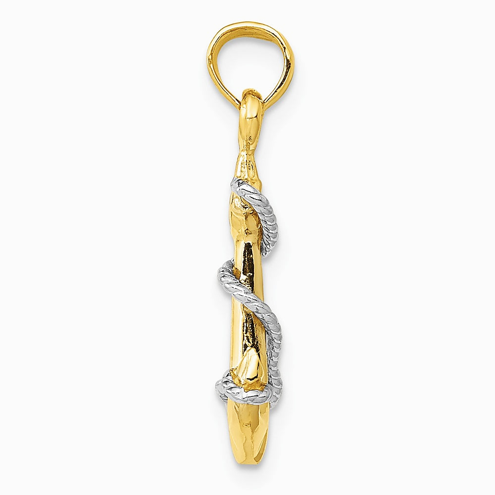 10K / 14K Two-tone 3D Anchor W/Rope Pendant - Product Photo