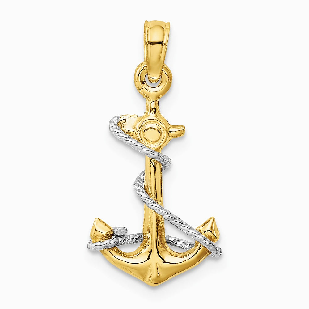 10K / 14K Two-tone 3D Anchor W/Rope Pendant - Product Photo