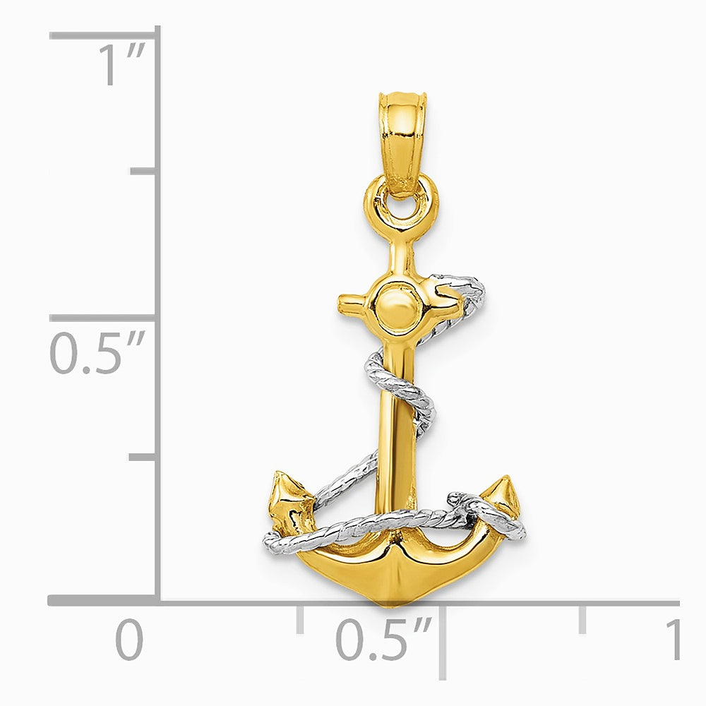 10K / 14K Two-tone 3D Anchor W/Rope Pendant - Product Photo