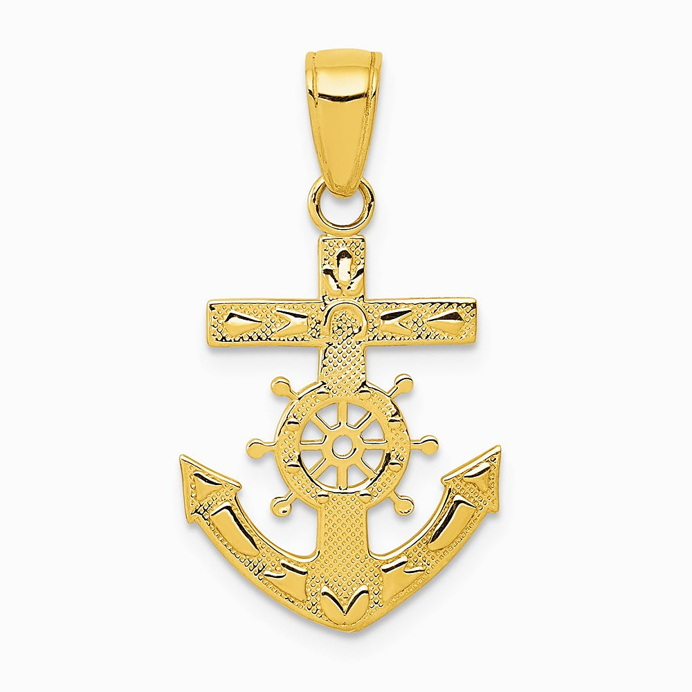 10K / 14K Yellow Gold Mariner's Cross Pendant - Product Photo