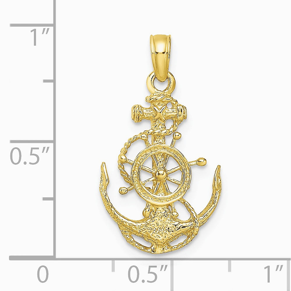 10K / 14K Yellow Gold Small Anchor with Wheel Pendant - Product Photo