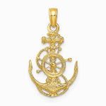 10K / 14K Yellow Gold Small Anchor with Wheel Pendant - Product Photo