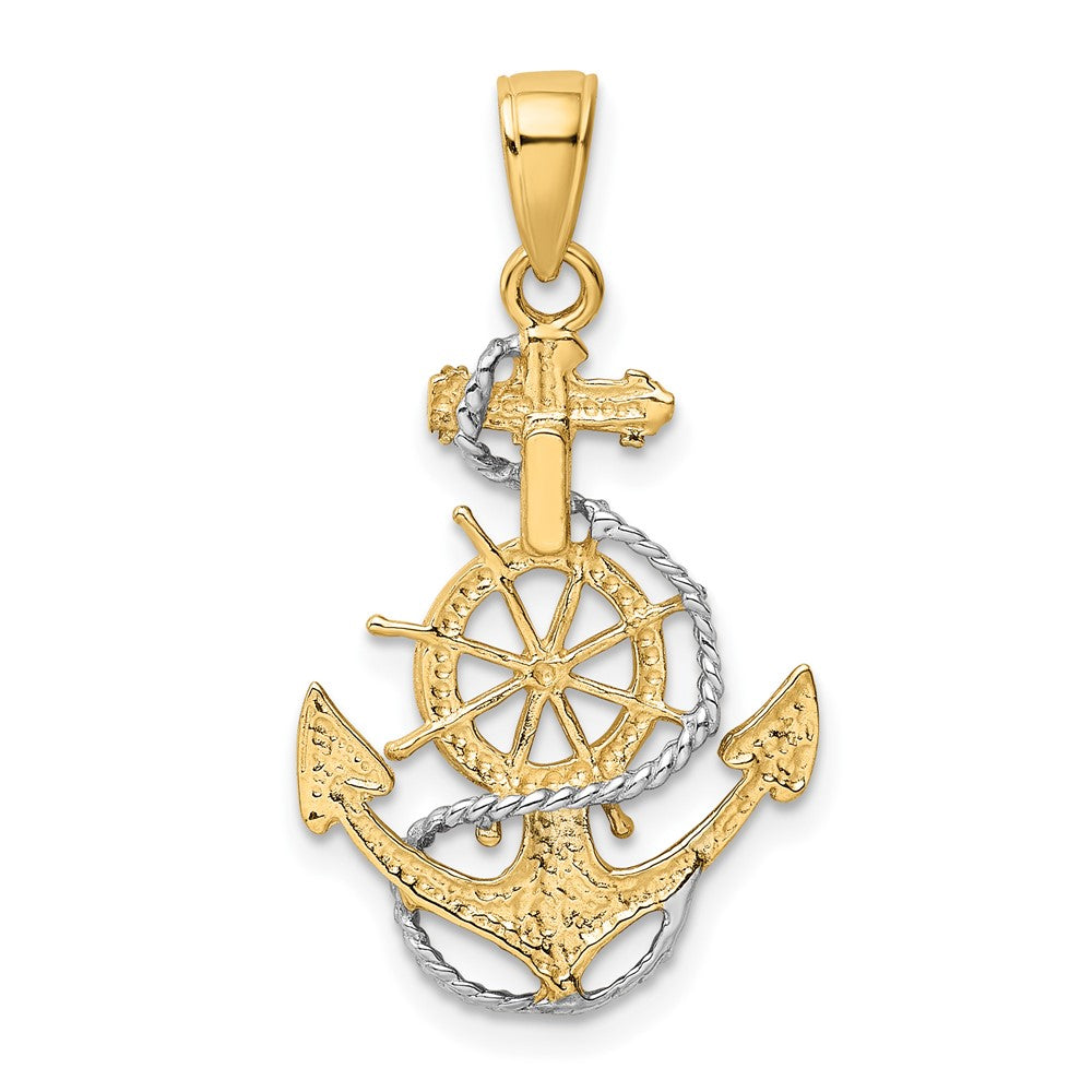 10K / 14K Yellow with Rhodium with Rhodium Anchor with Rope Pendant - Product Photo