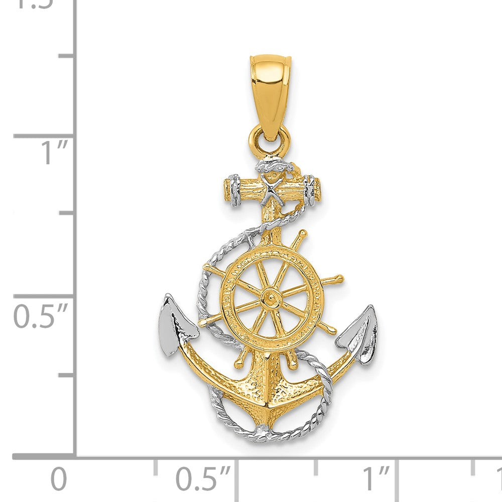 10K / 14K Yellow with Rhodium with Rhodium Anchor with Rope Pendant - Product Photo