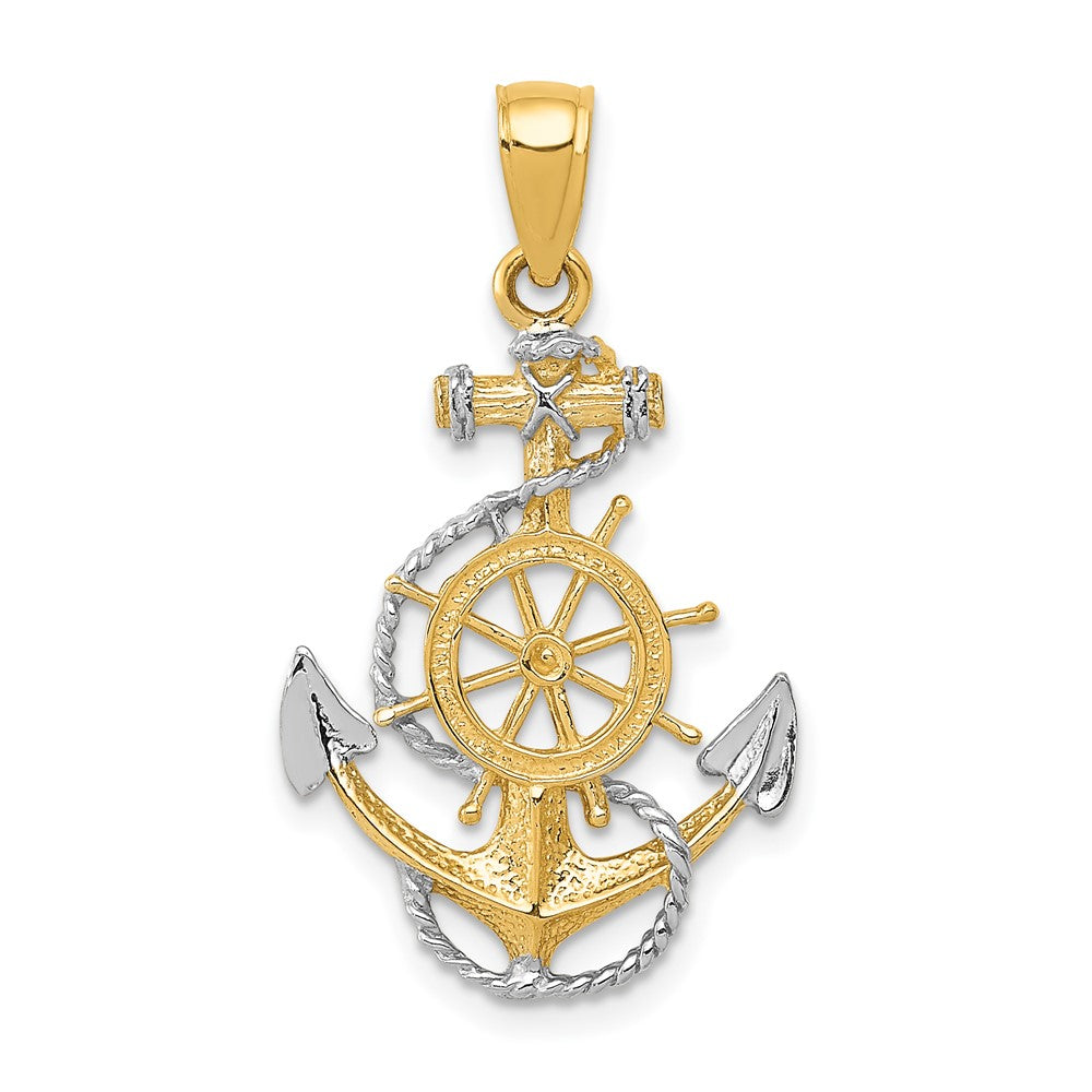 10K / 14K Yellow with Rhodium with Rhodium Anchor with Rope Pendant - Product Photo