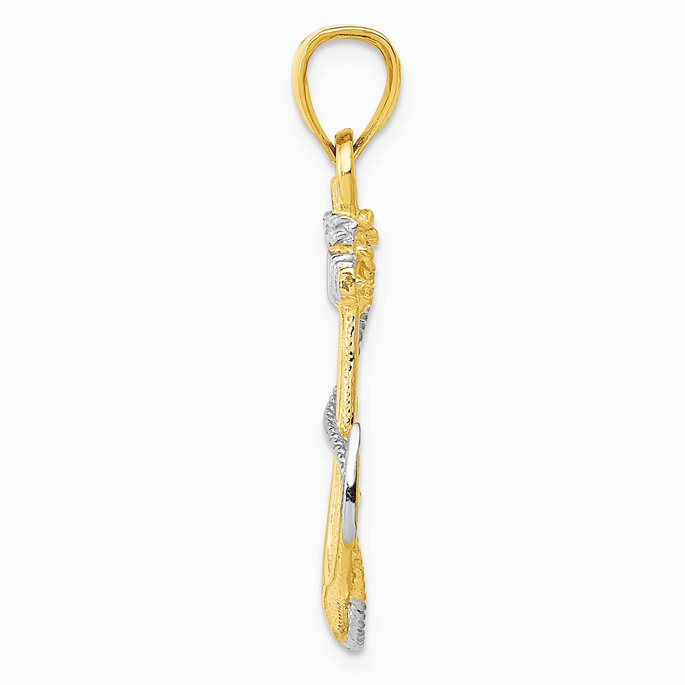 10K / 14K Yellow with Rhodium Yellow Gold W/ Rhodium Anchor with Rope Pendant - Product Photo