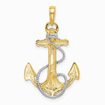 10K / 14K Yellow with Rhodium Yellow Gold W/ Rhodium Anchor with Rope Pendant - Product Photo