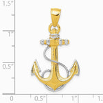 10K / 14K Yellow with Rhodium Yellow Gold W/ Rhodium Anchor with Rope Pendant - Product Photo