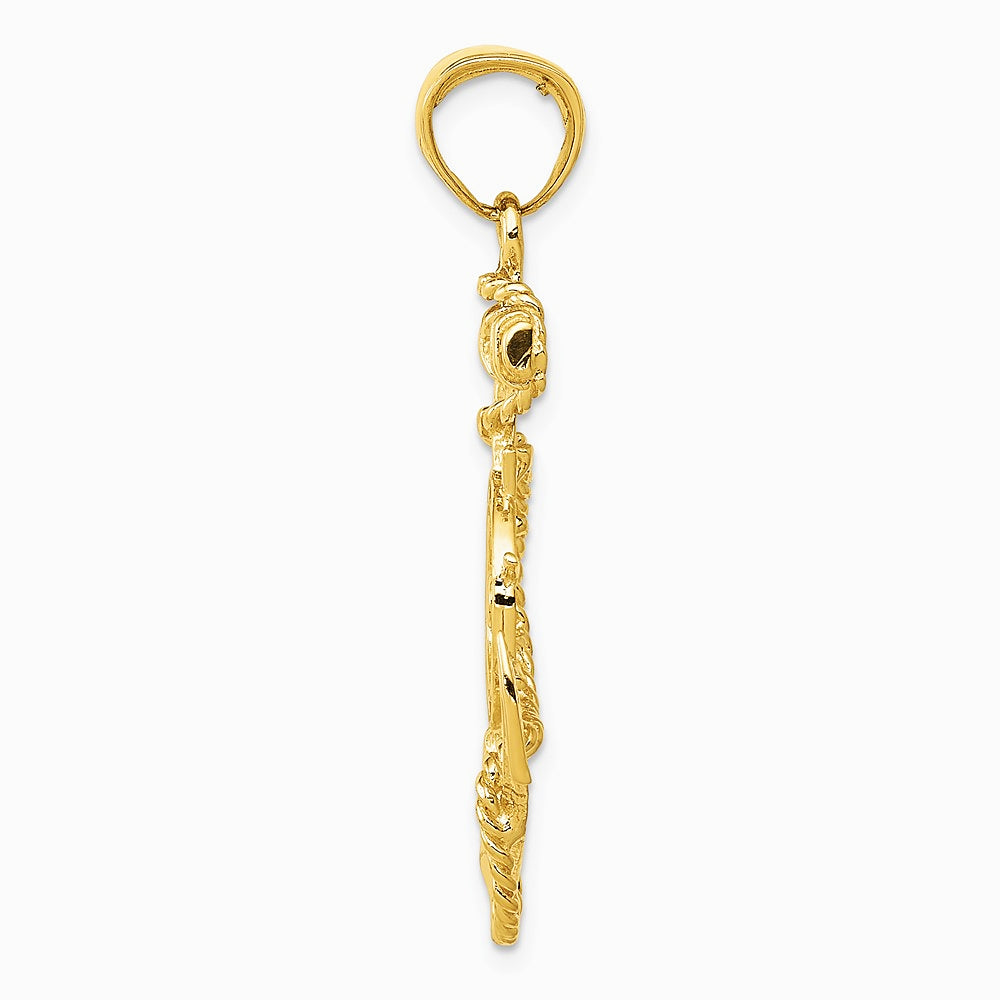 10K / 14K Yellow Gold Large Anchor with Wheel Pendant - Product Photo