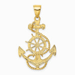 10K / 14K Yellow Gold Large Anchor with Wheel Pendant - Product Photo