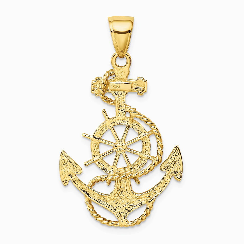 10K / 14K Yellow Gold Large Anchor with Wheel Pendant - Product Photo