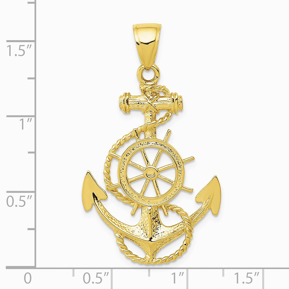 10K / 14K Yellow Gold Large Anchor with Wheel Pendant - Product Photo