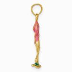 10K / 14K Yellow Gold 3-D Enameled Pink Flamingo Pendant - Product Photo
