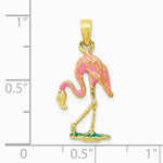 10K / 14K Yellow Gold 3-D Enameled Pink Flamingo Pendant - Product Photo