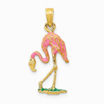10K / 14K Yellow Gold 3-D Enameled Pink Flamingo Pendant - Product Photo