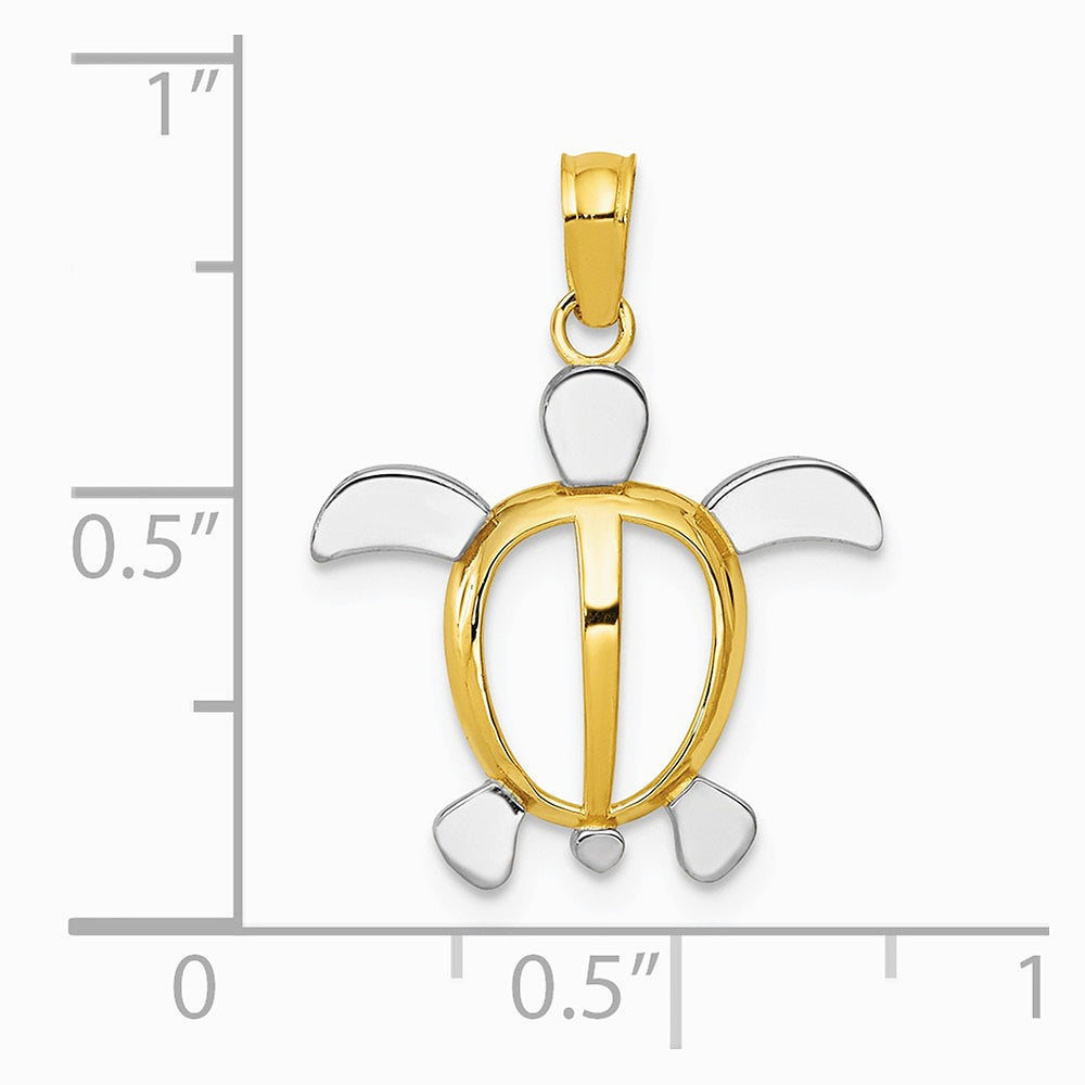 10K / 14K Yellow with Rhodium with Rhodium Turtle Pendant - Product Photo