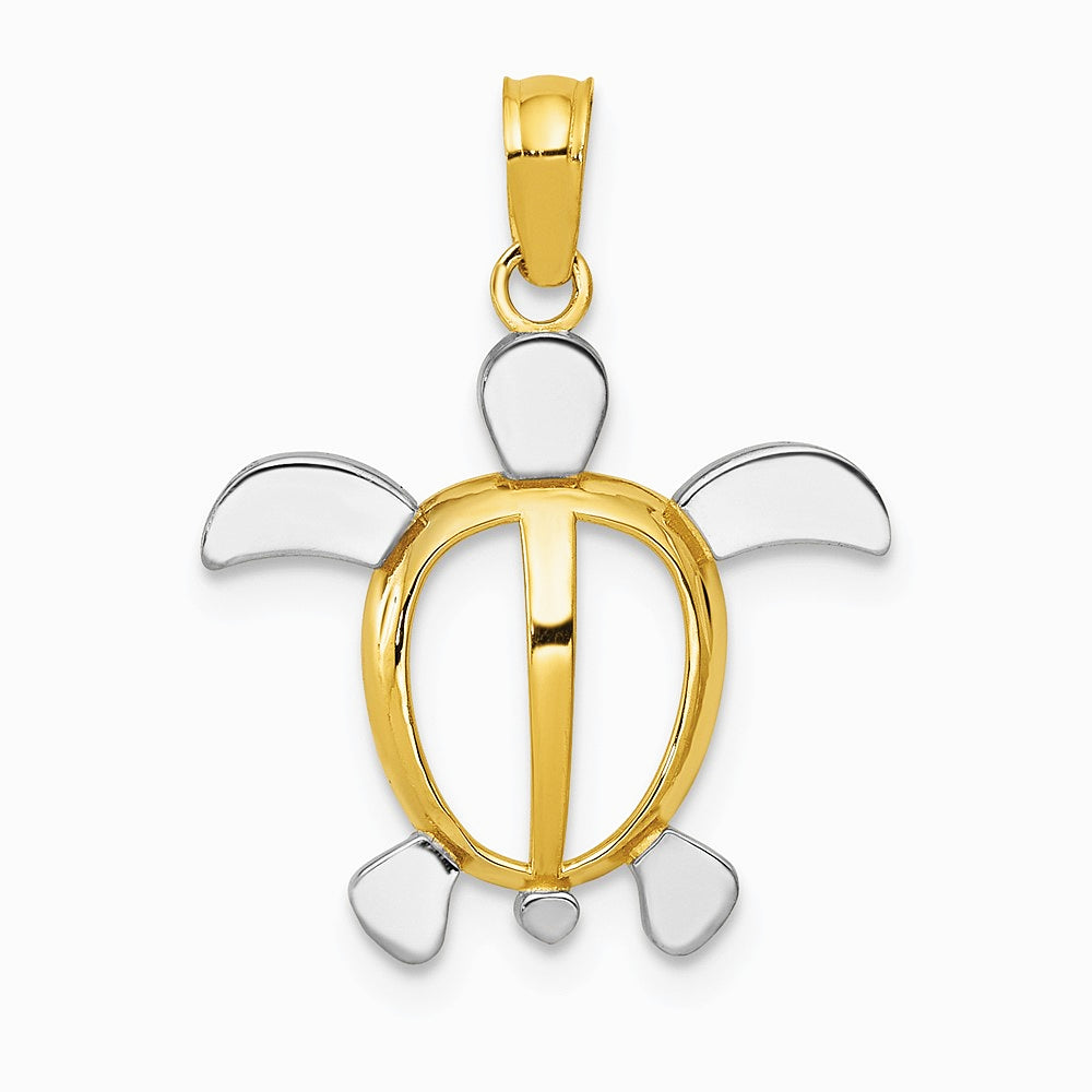 10K / 14K Yellow with Rhodium with Rhodium Turtle Pendant - Product Photo