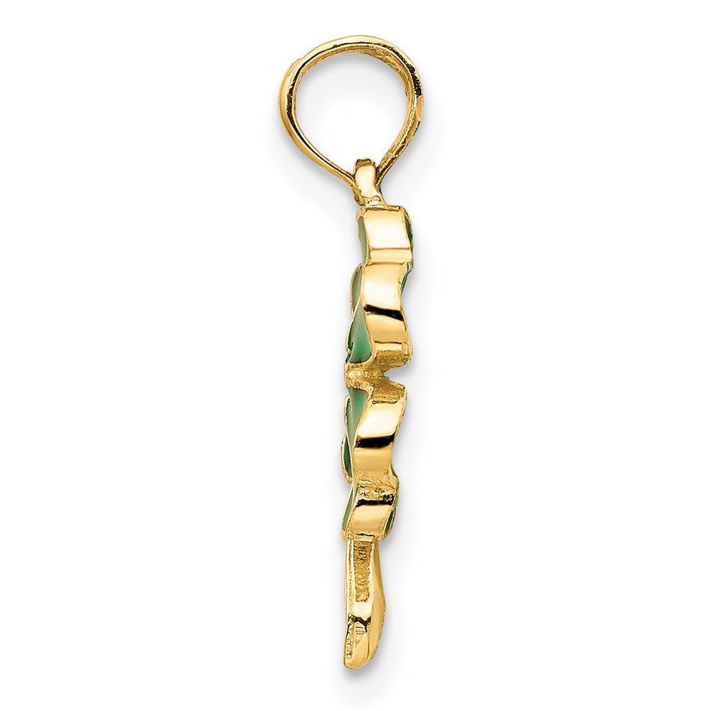10K / 14K Yellow Gold 4-Leaf Clover Enameled Pendant - Product Photo