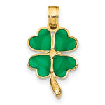 10K / 14K Yellow Gold 4-Leaf Clover Enameled Pendant - Product Photo