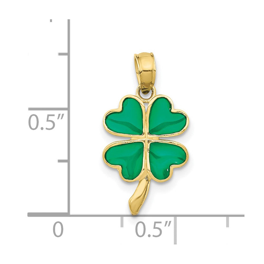 10K / 14K Yellow Gold 4-Leaf Clover Enameled Pendant - Product Photo