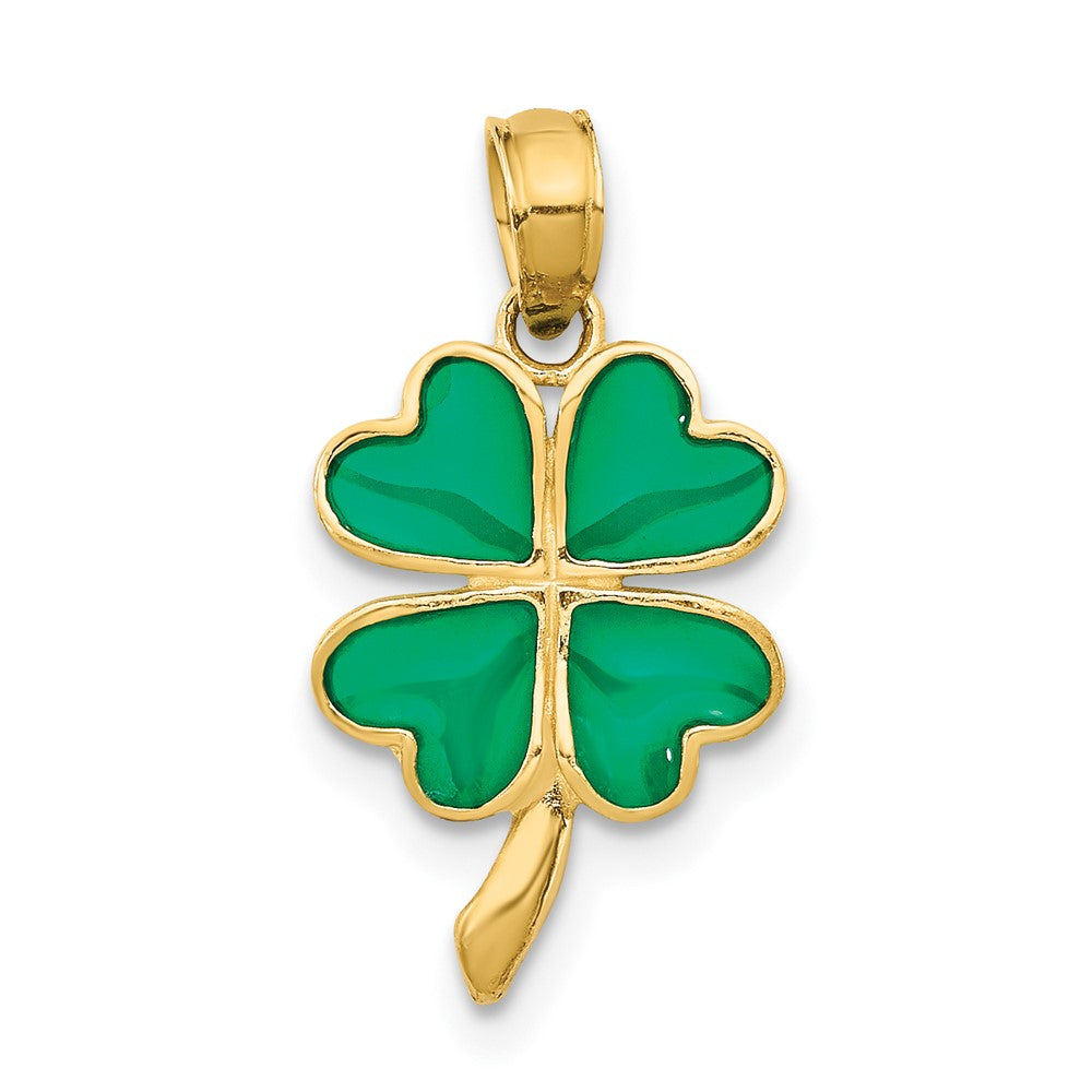 10K / 14K Yellow Gold 4-Leaf Clover Enameled Pendant - Product Photo
