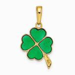 10K / 14K Yellow Gold 4-Leaf Clover Enameled Pendant - Product Photo