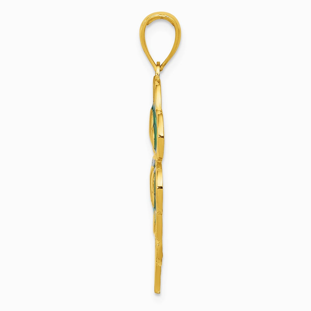 10K / 14K Yellow Gold 4-Leaf Clover Pendant with Enameled Tips - Product Photo