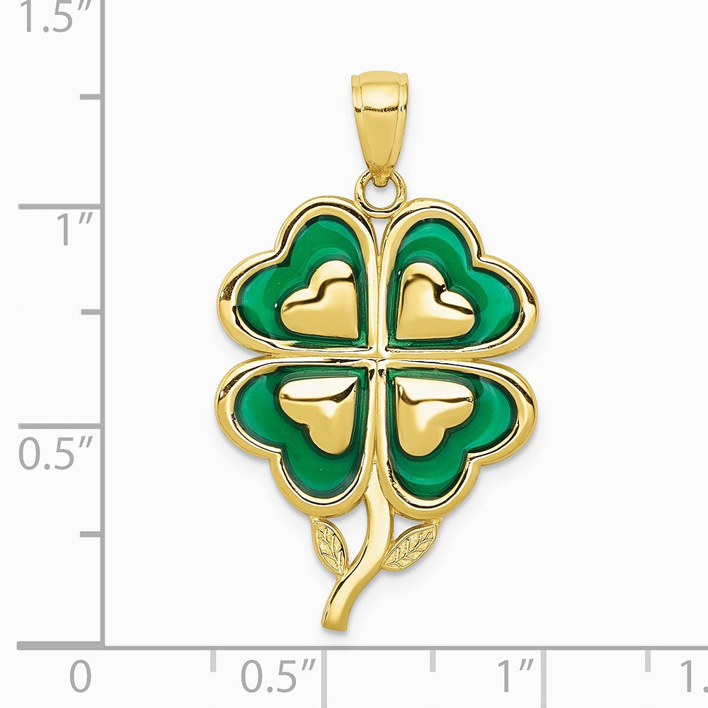 10K / 14K Yellow Gold 4-Leaf Clover Pendant with Enameled Tips - Product Photo