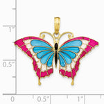10K / 14K Yellow Gold Blue & Red Enameled Butterfly Pendant - Product Photo