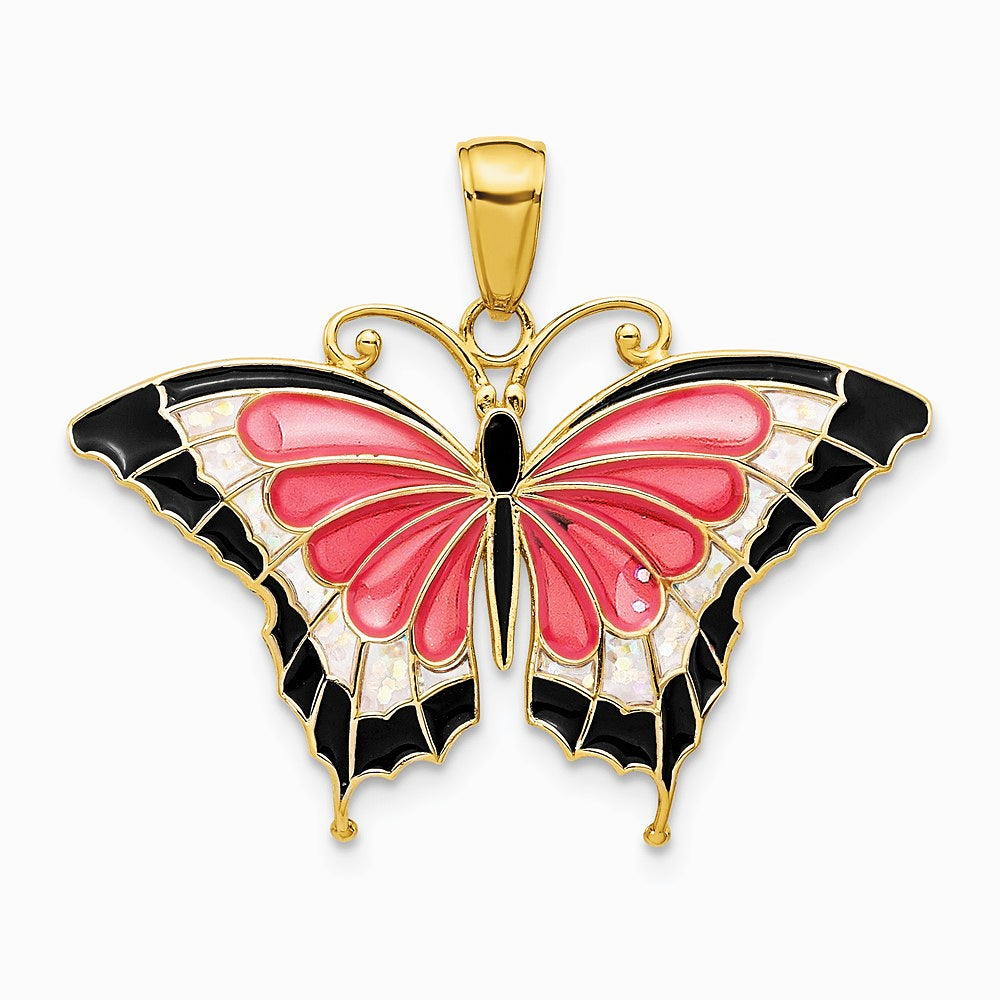 10K / 14K Yellow Gold Enameled Butterfly Pendant