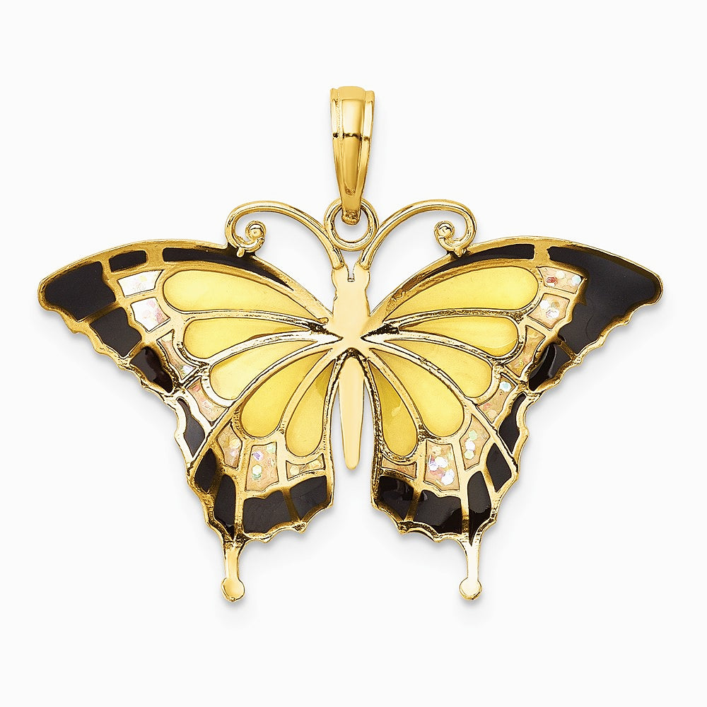 10K / 14K Yellow Gold Yellow Enameled Butterfly Pendant - Product Photo