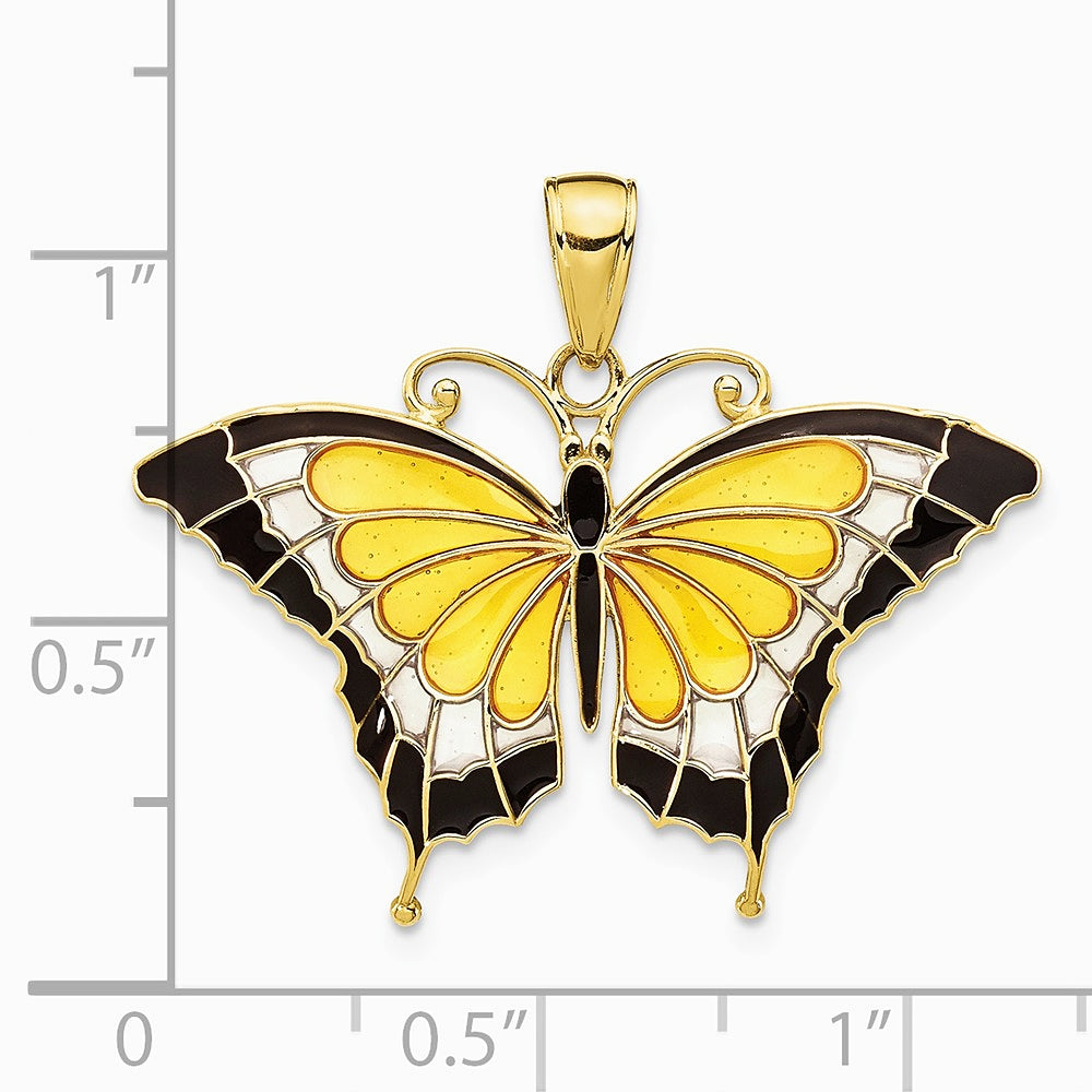 10K / 14K Yellow Gold Yellow Enameled Butterfly Pendant - Product Photo