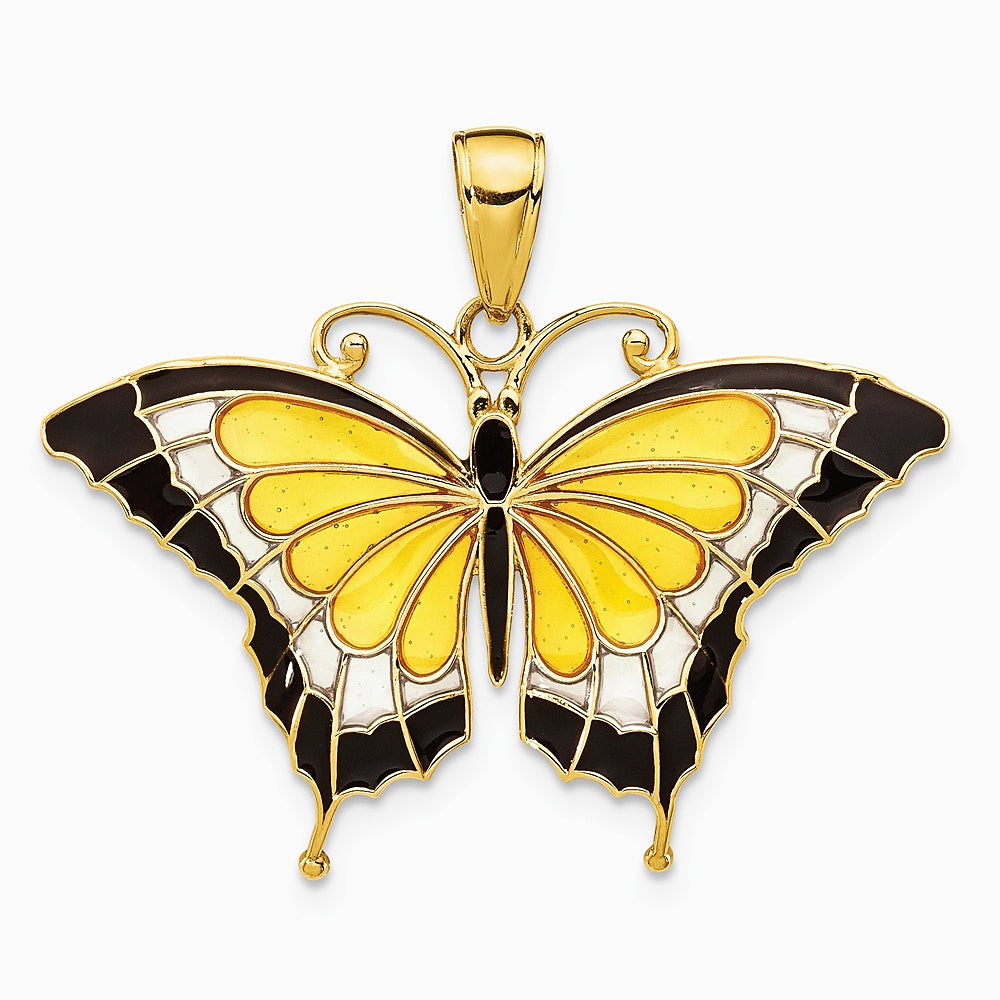 10K / 14K Yellow Gold Yellow Enameled Butterfly Pendant - Product Photo