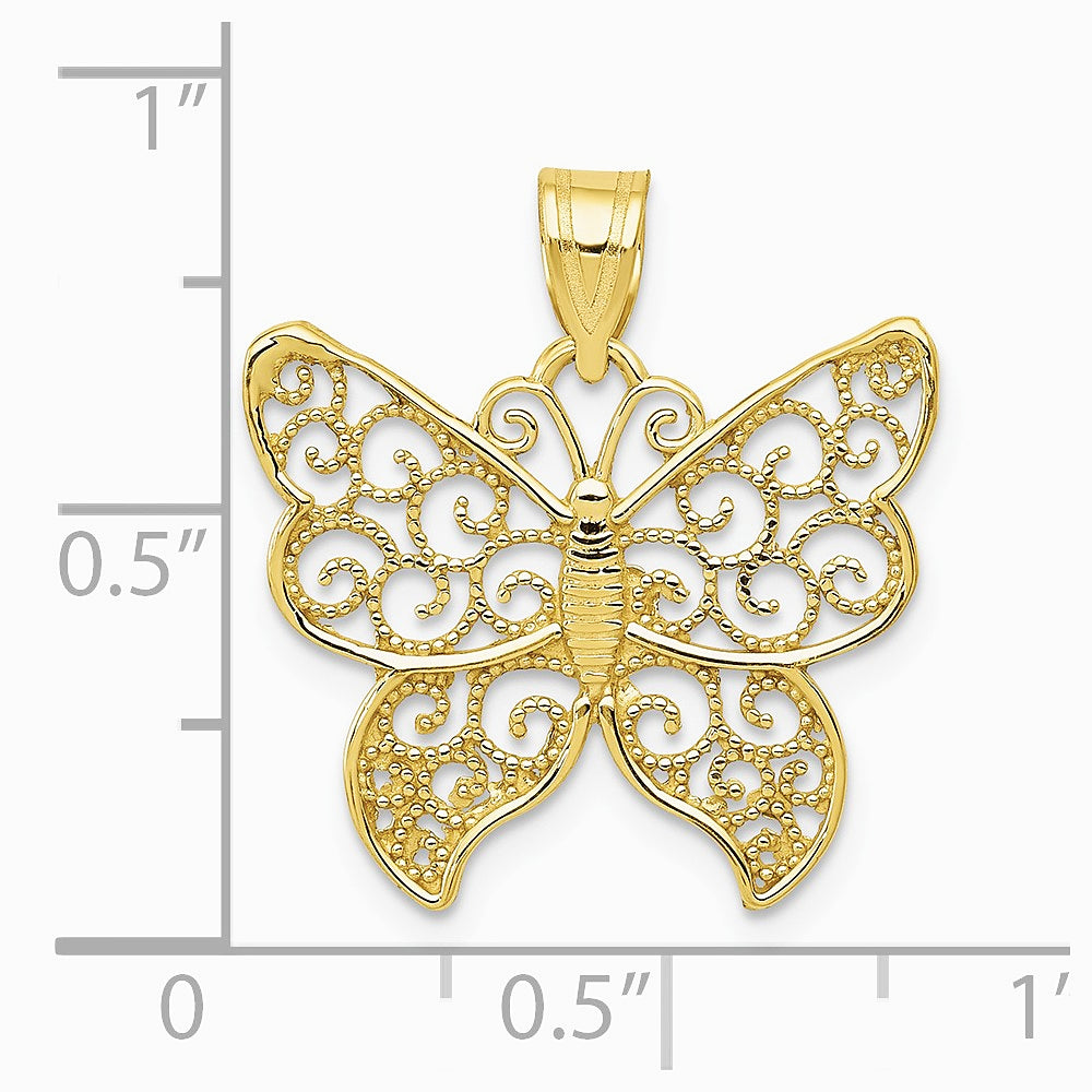 10K / 14K Yellow Gold Filigree Butterfly Pendant - Product Photo
