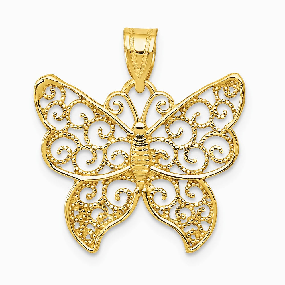 10K / 14K Yellow Gold Filigree Butterfly Pendant