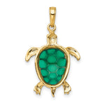 10K / 14K Yellow Gold Green Enameled Sea Turtle Pendant - Product Photo