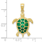 10K / 14K Yellow Gold Green Enameled Sea Turtle Pendant - Product Photo