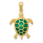 10K / 14K Yellow Gold Green Enameled Sea Turtle Pendant - Product Photo