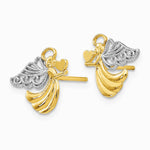 10K Yellow with Rhodium & Rhodium Angel with Heart Post Earrings - Product Photo