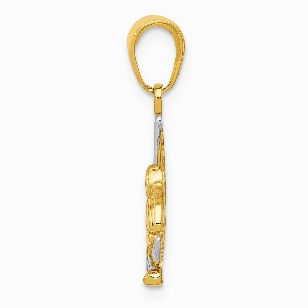 10K / 14K Yellow with Rhodium & Rhodium Polished Moon w/ Angel Pendant - Product Photo