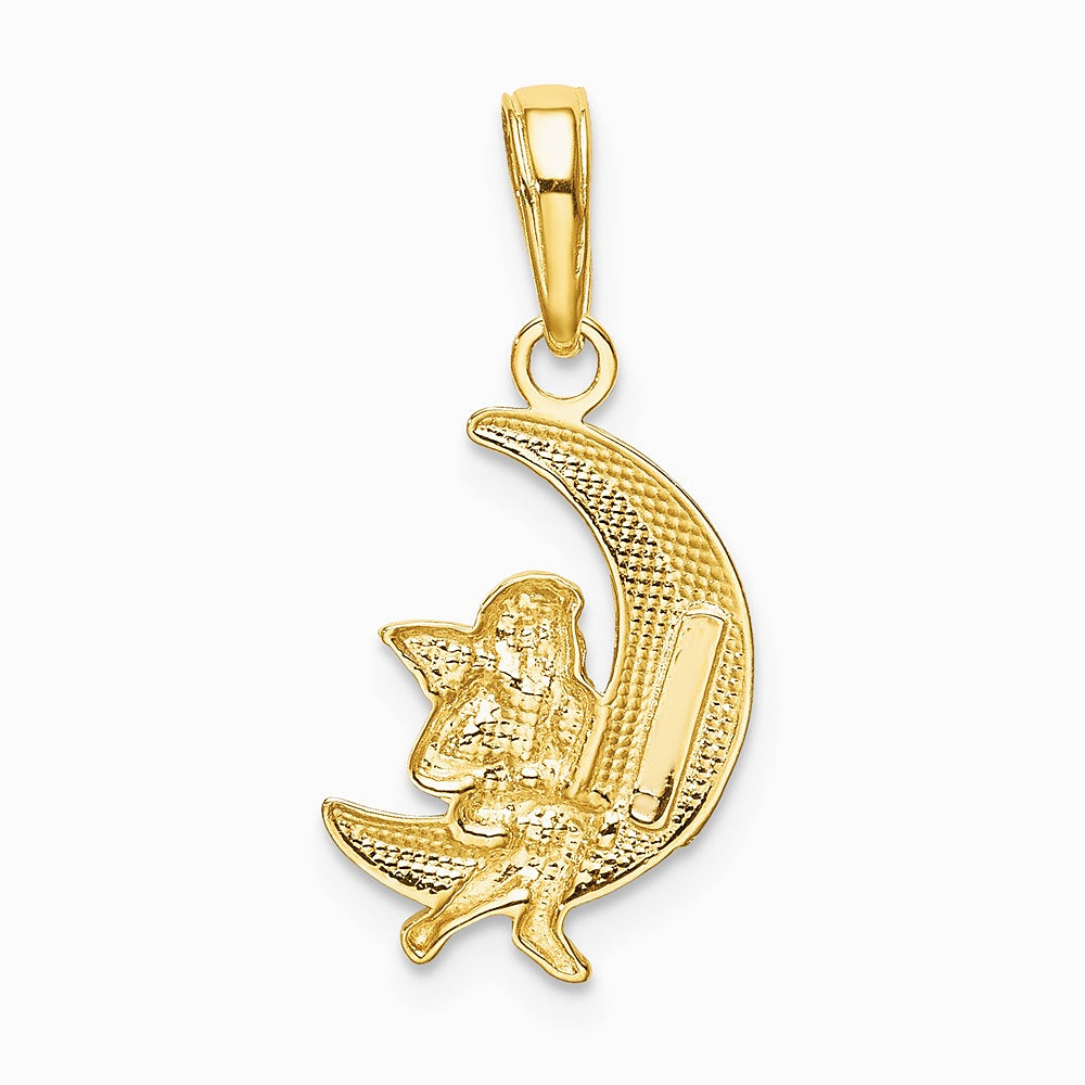 10K / 14K Yellow with Rhodium & Rhodium Polished Moon w/ Angel Pendant - Product Photo