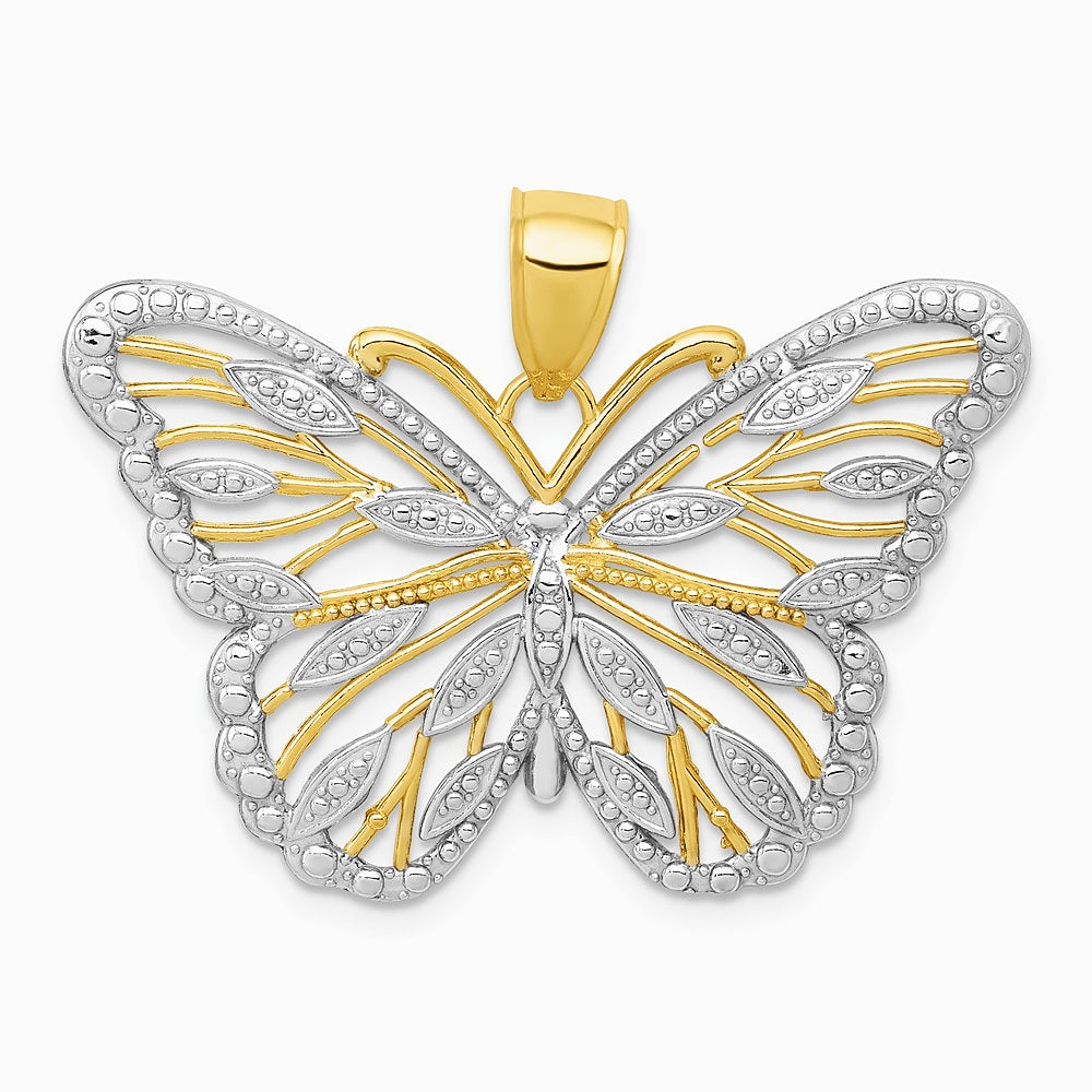 10K / 14K Yellow with Rhodium W/Rhodium Butterfly Pendant - Product Photo