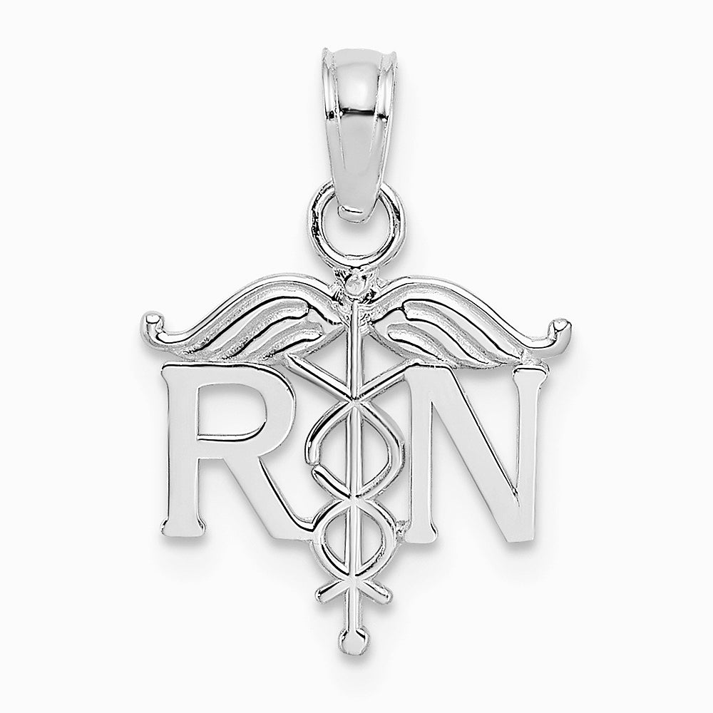 10K / 14K White Gold Registered Nurse Pendant - Product Photo