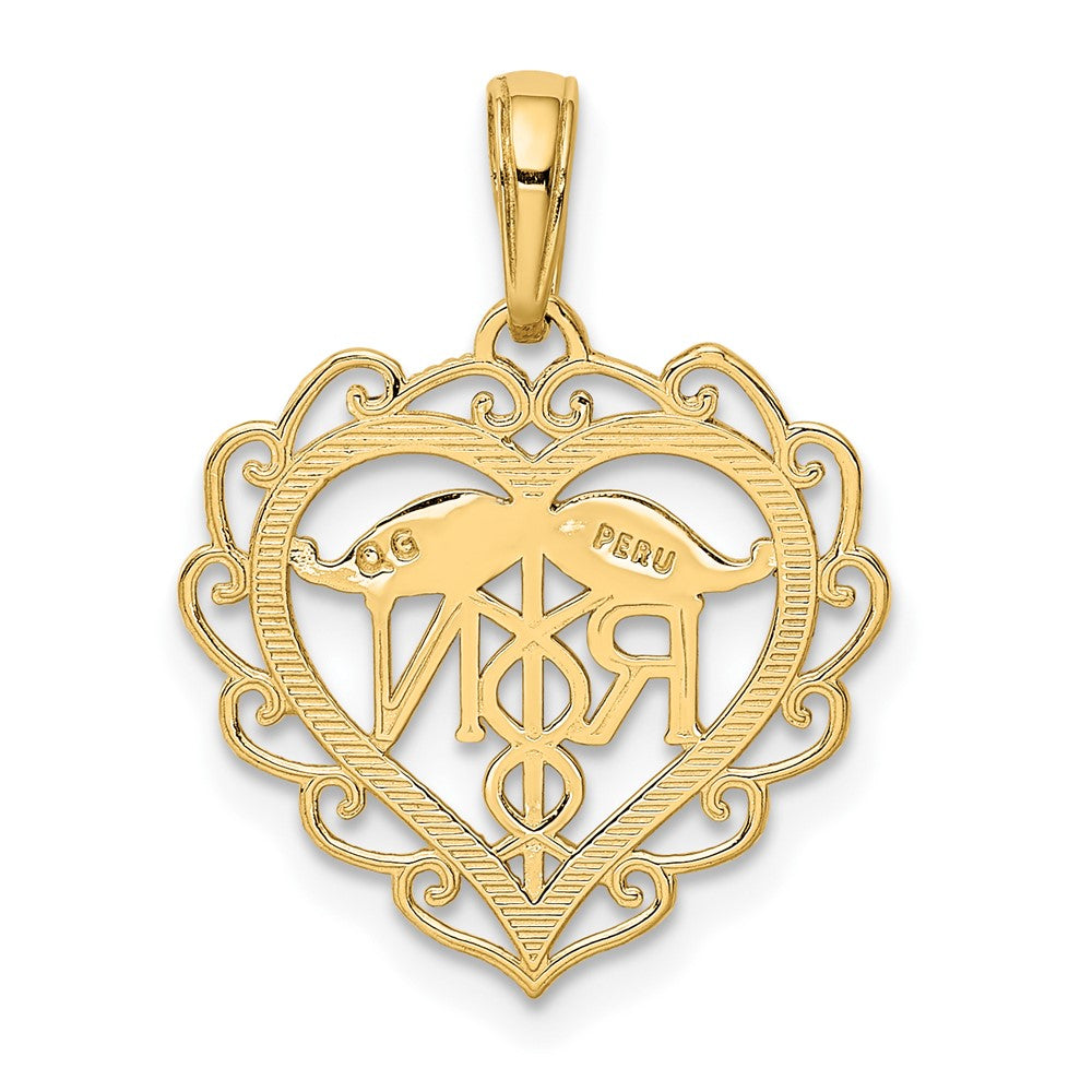 10K / 14K Yellow Gold Registered Nurse Heart Pendant - Product Photo
