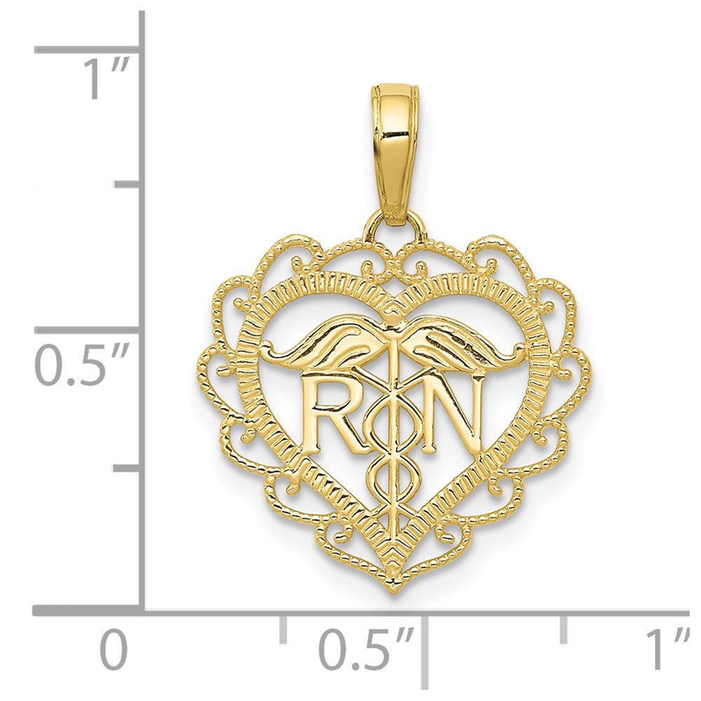 10K / 14K Yellow Gold Registered Nurse Heart Pendant - Product Photo